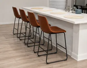 Modern Faux Leather Counter Height Bar Stools - Set of 2, Indoor Home Bar Kitchen Island Chairs