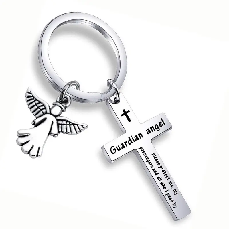 Guardian Angel Prayer Cross Keychain