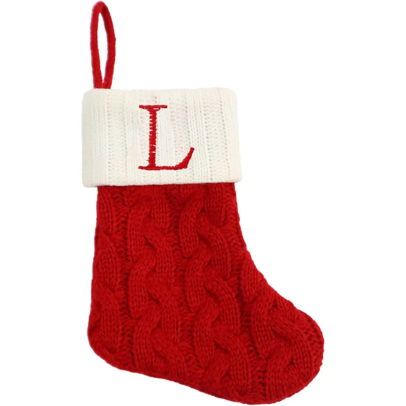 8 Inch Mini Christmas Stockings with Monogram Initial Classic Red White Small Xmas Stocking for Mini Christmas Tree Fireplace Holiday Decor Party Favors Gift (L)