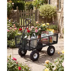 Heavy Duty Garden Cart 800 LBS Capacity Steel Utility Wagon with 10 Inch All Terrain Pneumatic Tires, Removable Mesh Sides and Spacious Cargo Bed, Convertible Flatbed Yard Farm Lawn Hauling Cart in Multiple Colors