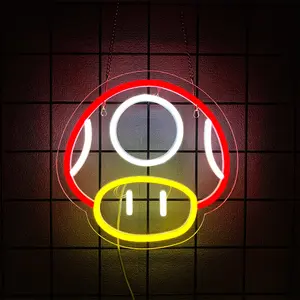 Game-Themed LED Neon Sign Top Choice for Gaming Room Decor Super Mushroom NPC Wall Art Perfect for Bedrooms, Man Caves, Parties, Gaming Clubs Neon Wall Sign (Red)