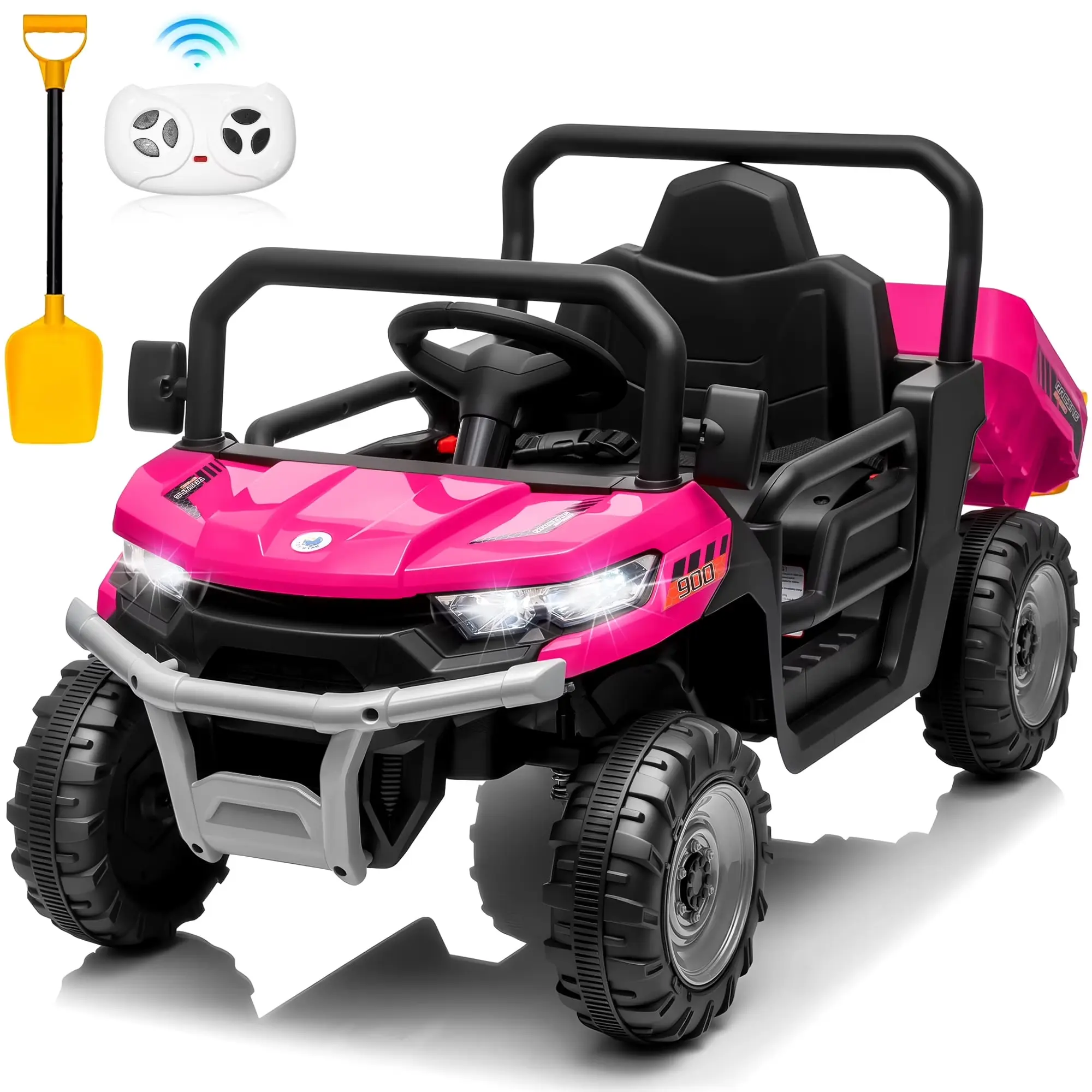 JOYRACER 12V/24V Ride on Toys Dump Truck for Toddlers Aged 3-5, 43"L x 20.7"W x 22"H, 400W Motors, Electric Dump Bed & Shovel, Remote Control, 3 Speeds, Soft Start & Brake, Bluetooth, LED Lights, Outdoor Toys Gift for Boys and Girls