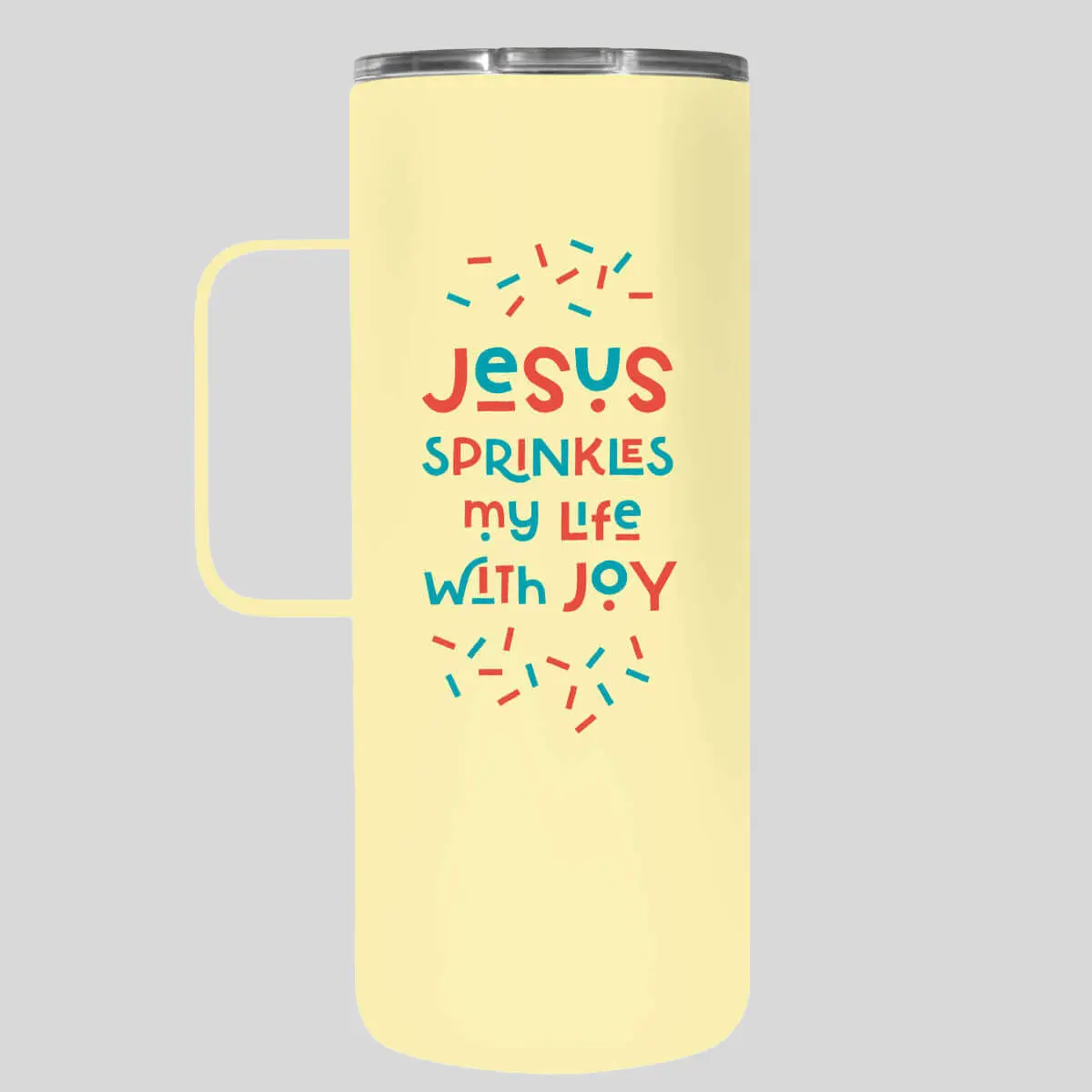 Kerusso 22 oz Stainless Steel Portable Vacuum Flask Mug - Jesus Sprinkles Design, Convenient Handle, Lid, Coffee Compatible, Everyday Contemporary Kitchenware for Adults (Hand Wash Only)