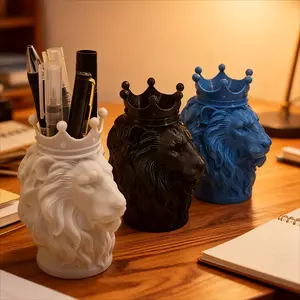 Creative Lion Crown Pen Holder, 3D Printed Desk Organizer, Office Decor, Personalized Stationery Storage, Artistic Desktop Decoration