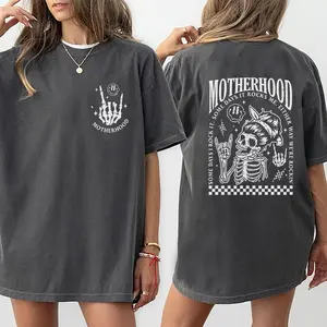 Motherhood Some Days I Rock It Shirt, Motherhood Rock Skeleton T-Shirt Double Printed, Mon Life Shirt, Mama Shirt, Gift For Mom, Soft Cotton Fabric Womenswear, Mom Daily Basic Outfits Comfort Fit, Rocking Mom Women Tops Chic Style. Gift For Unisex Tee