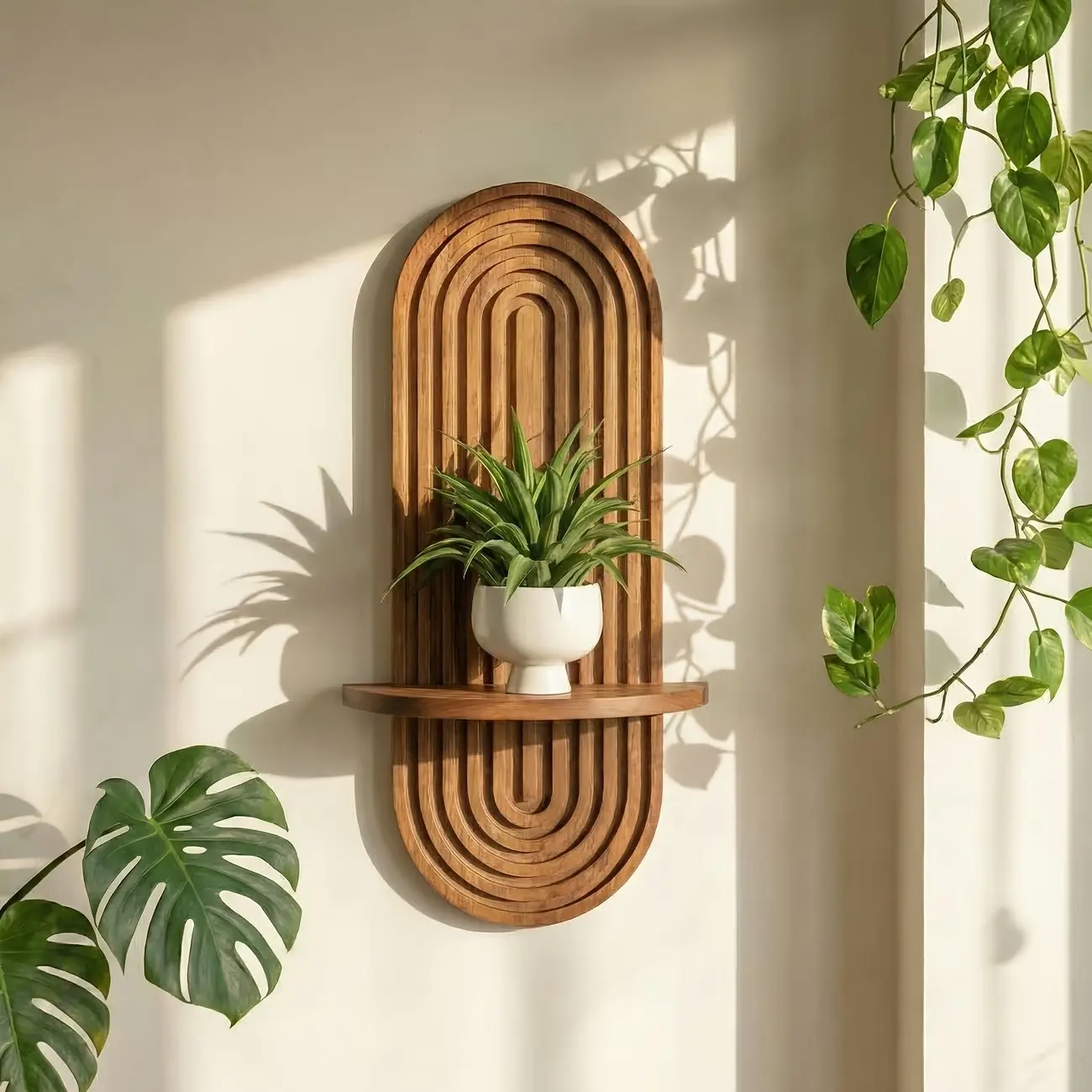 Bohemian Style Wooden Wall Shelf, Floating Shelf, Shelfs For Wall, Elegant Small Storage Rack, Hanging Bathroom Organizer, Wall Mounted Organizer, Suitable for Living Room, Bedroom, Kitchen