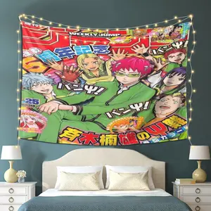 A Saiki-Themed Tapestry That Is Comfortable And Skin-Friendly, Perfect for Wall Decoration with Its Unique Design And Elegant Style. It Serves As a Great Decorative Item for Living Rooms And Bedrooms, Ideal for Family Party Decorations