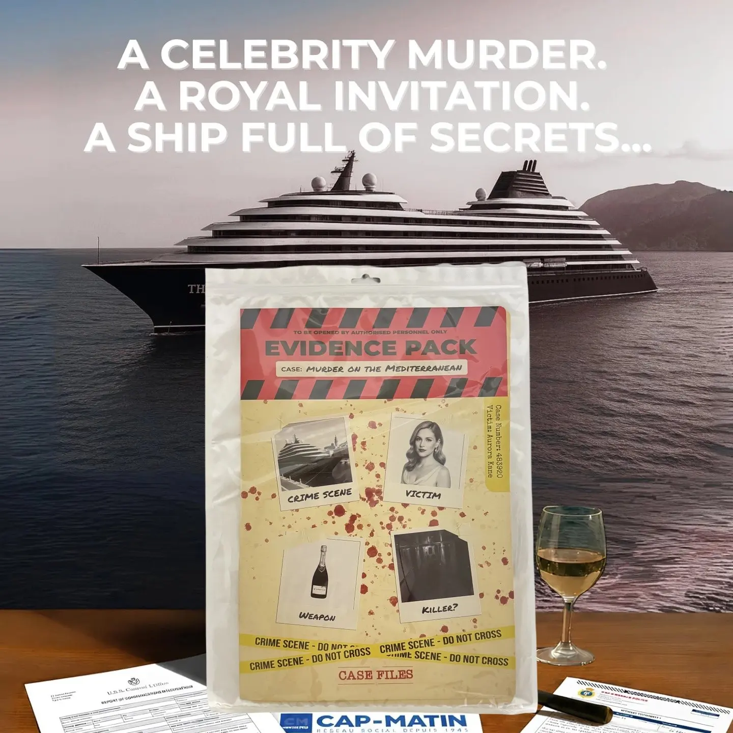 Murder Mystery Game, Cold Case Detective Kit, Crime Investigation, Solve Celebrity Murder, Luxury Cruise Ship, Immersive Evidence Pack, Game Night Gift, Party Game Cards, Themed Card Game