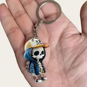 Cute Skeleton Design Acrylic Keychain, 2D Hanging Ornament for Backpack & Handbag, Car Interior Decoration Accessories