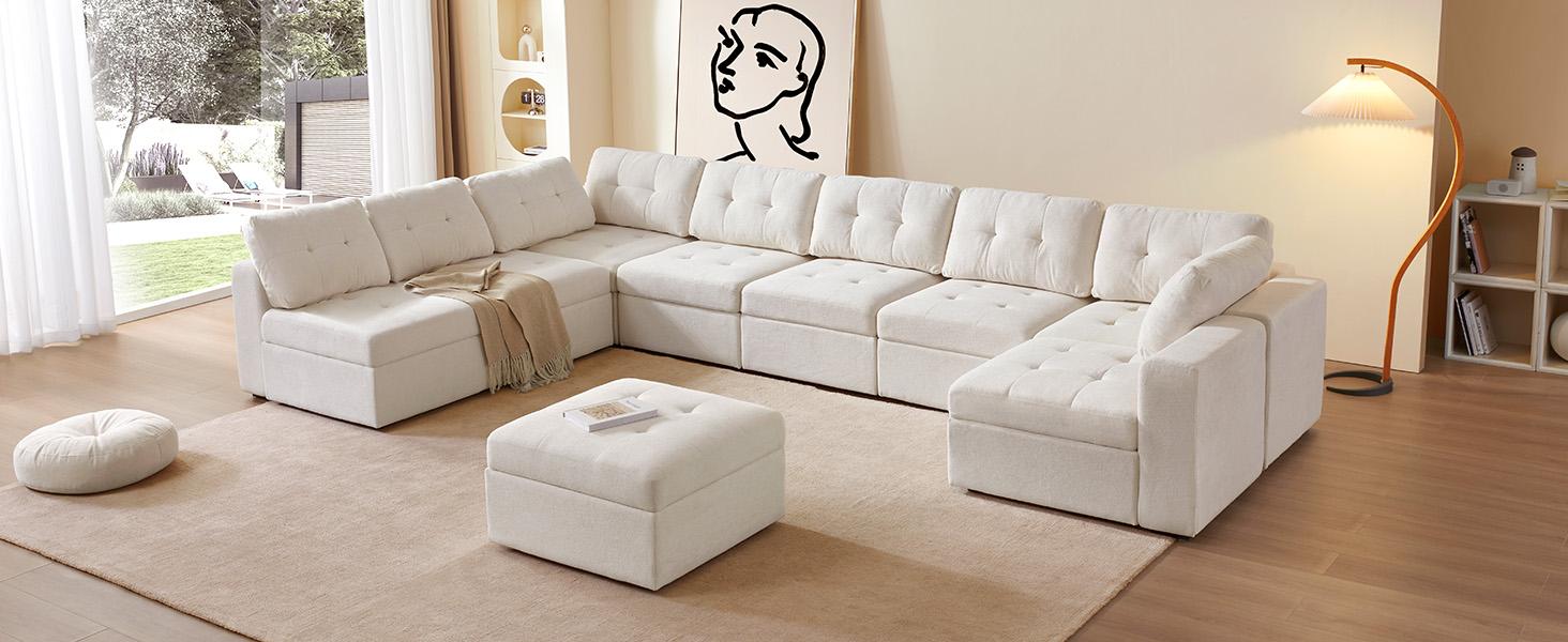 Giratree Oversize Modular Sectional Couch, Convertible U Shaped Sofa with Storage, 9 Seater Sofa Modular with Ottomans and Reversible Chaise for Living Room, Office