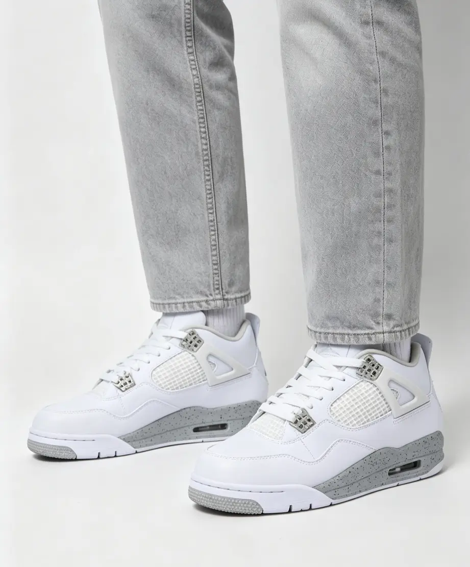 Men White Grey Speckled Leather Mid Top Retro Sneakers, Cushioned Layer Minimalist Street Casual Footwear