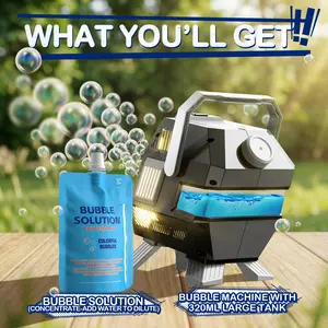 Upgrade Desktop Party Bubble Machine for Kids & Adults, Automatic Rotation RGB Lights, Suitable for Parties Birthdays Weddings, Includes 100ML Concentrate Bubble Solution