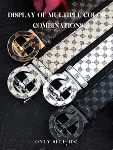 New Men's Leather Belt, Exquisite Belt, Casual Business Floral Automatic Buckle Belt, Wear-Resistant Suit Pants Accessory, All Seasons