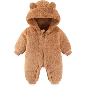 Newborn Baby Bear Outfit Suit Girls Boys Fleece Jumpsuit Romper Hooded Winter Snowsuit Clothes