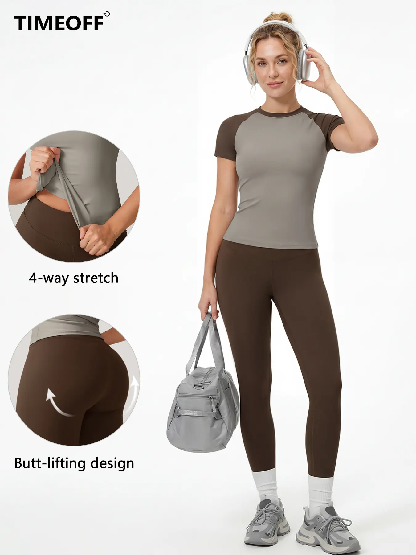 TIMEOFF Women's 2 Piece Sweatsuit Set - Raglan Sleeve Color-Block Fitted Top & High-Waist Leggings, Stretchy Breathable Sporty Style Outfits for Yoga, Gym Workouts, Women's Clothes, 2 Piece Sets, Workout Sets For Women,travel essentials,camping essentials