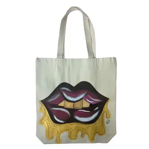 Essynce Couture GOLD DRIP GRILLZ CUSTOM TOTE BAG Hand-Painted Acrylic 100% Cotton Spacious Sturdy Street Style