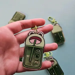 Kitten's Yarn Green Frog Boba Shaker Keychain