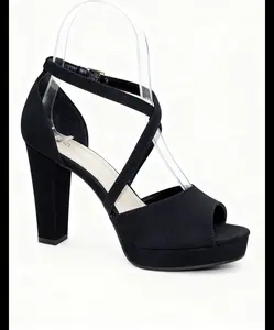 Black Platform Block Heel Sandals with Rhinestone Straps – Elegant Party Heels