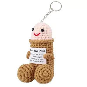 With Keychain Funny Emotional Cute Crochet Doll 1 Count Creative Knitted Decor with Positive Message Card New Year Birthday Gift for Boyfriend Fun Desk Decoration Inspirational Gift for Friends Women Support Plushies Cuddly Doll Gift Soft Stuffed Animal