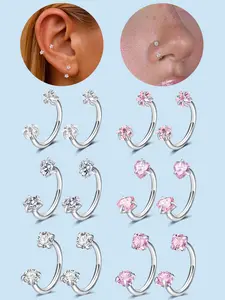 2pcs 18G CZ Star Heart Round Horseshoe Barbell 316L Stainless Steel Cartilage Piercing Jewelry for Women Fashion Accessories