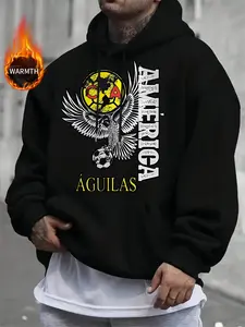 Unisex Mexico America Club Fleece Hoodie, Eagle Emblem & Soccer Elements, Aguilas Team Nickname, Warm Casual Streetwear