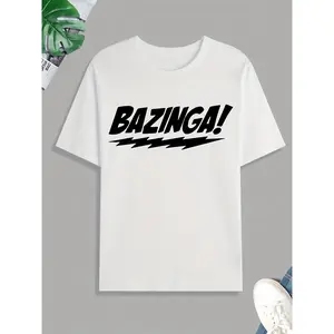 'Bazinga' Print T Shirt, Tees For Men, Casual Short Sleeve Tshirt For Summer Spring Fall, Tops As Gifts Clothes Cotton