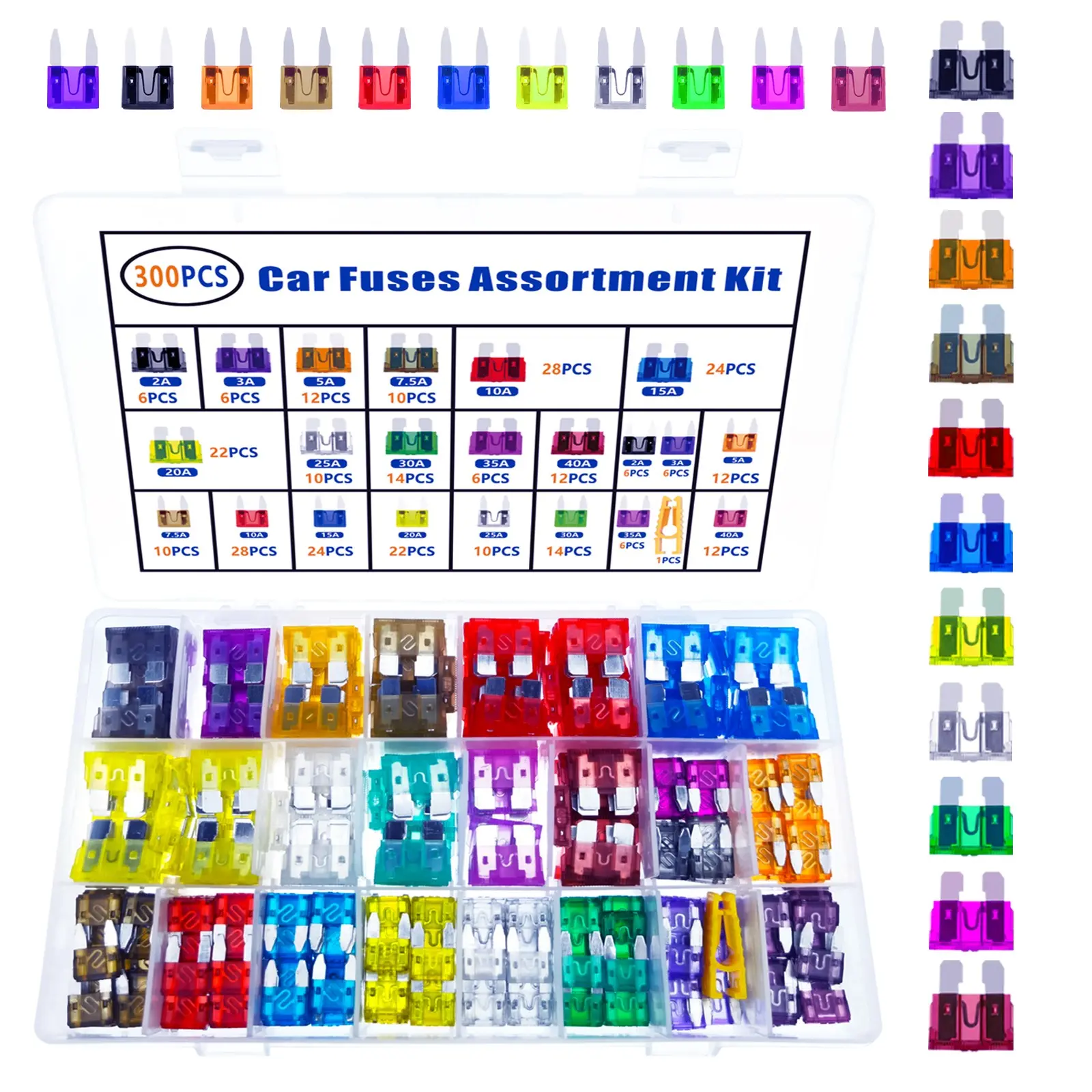 Mixed Size Car Fuse Assortment Kit, Car Fuse Assortment Kit, Auto Circuit Fuse with Storage Box, Car Fuse Assorted Kit, Car Fuse Replacement, Versatile Fuse Sizes