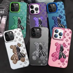Plating Phone Case For iPhone 16e 16 ProMax 15 14 Plus 13 12 Mini 11 Pro Shockproof Silicone Fashion Cute Robert Bear Back Cover