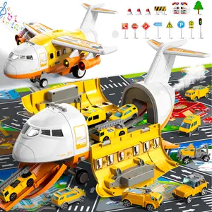 Cartoon Airplane Toy, 1 Set 360 Degree Rotating Flying Fun Airplane Toy, Anti-collision Aircraft Toy, Birthday Gift, Comes with 10 small cars, storage design available,Kids interactive educational toy, great gift for boys girls toddlers daily play