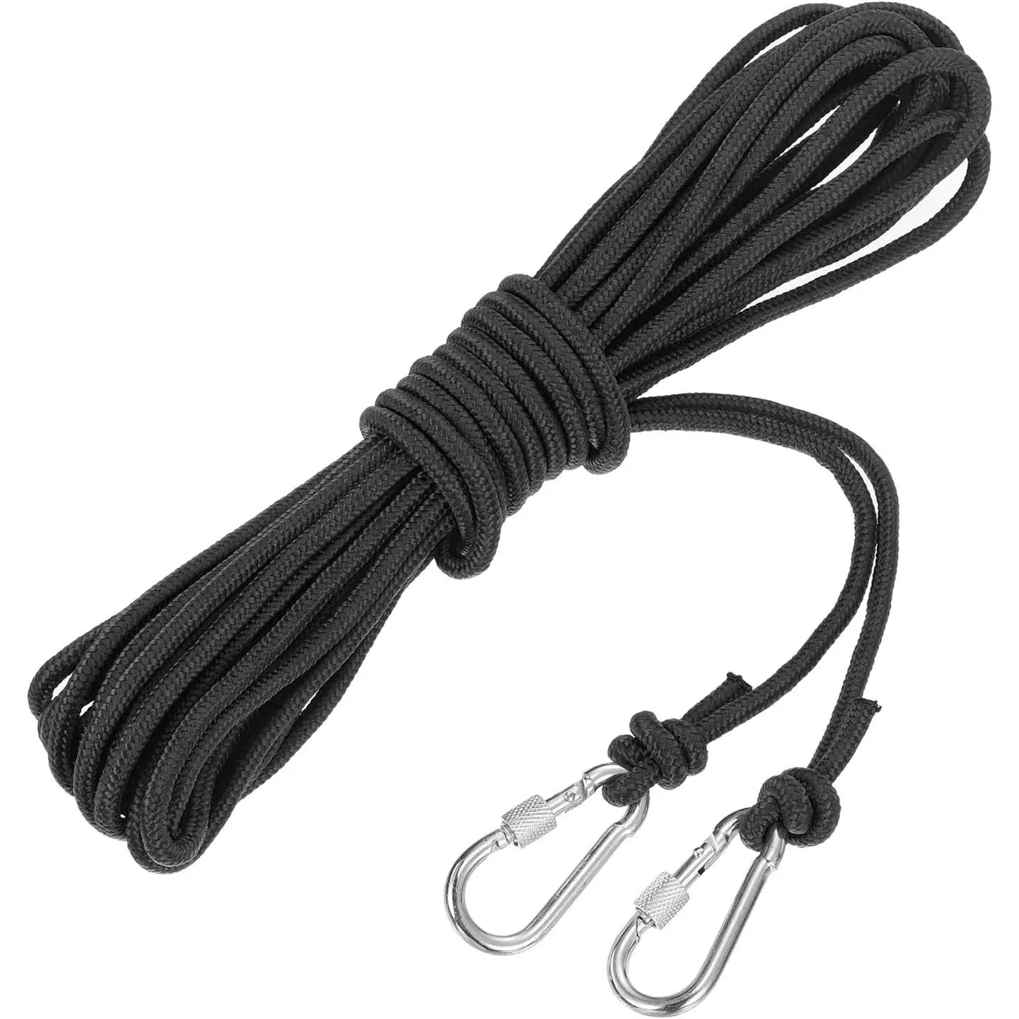 Hollow Braided Polypropylene Anchor Rope with Hook, 1/4 Inch 33ft Nylon Floating Line for Marine Pool Life Boat, Black