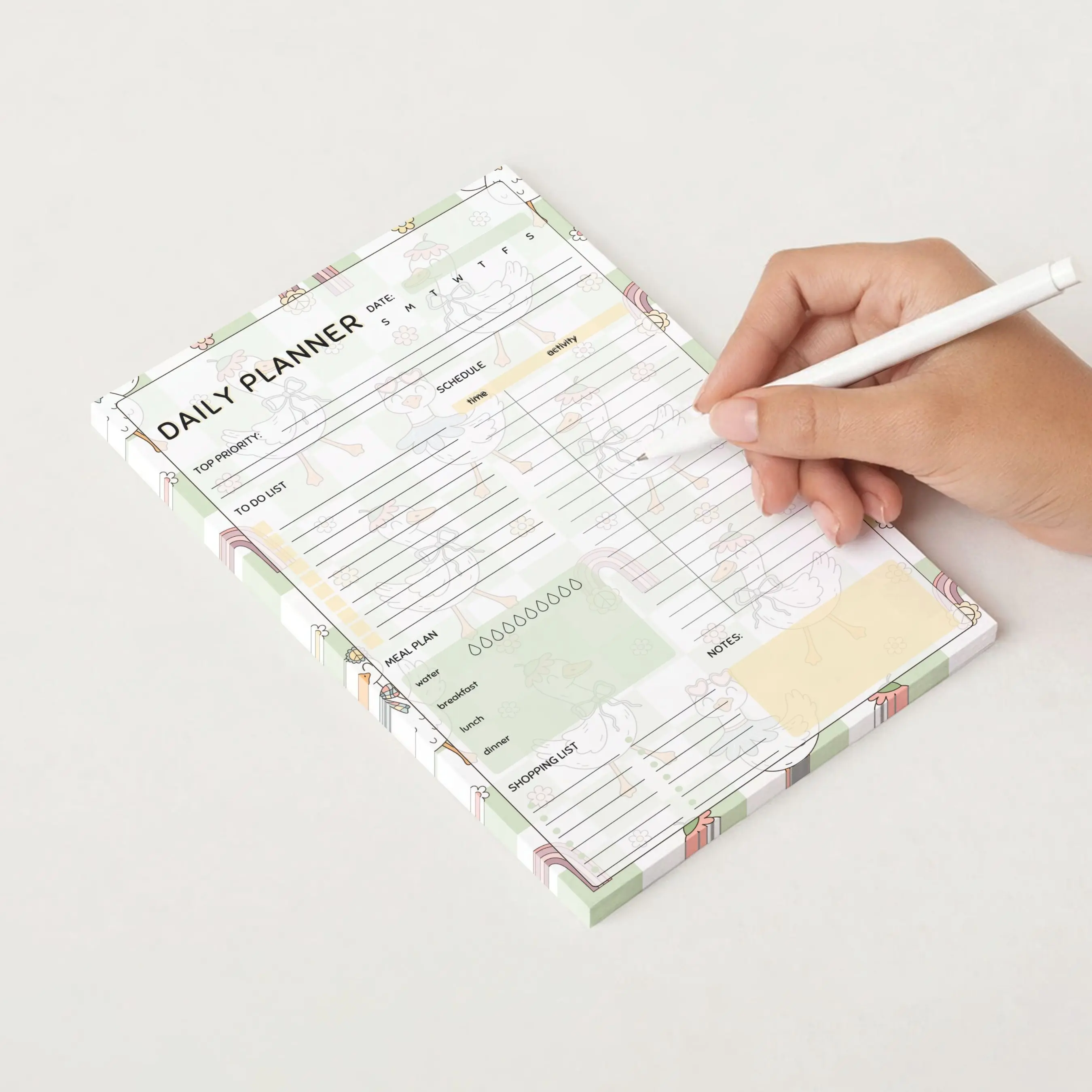 Daily Planner Notepad, 50 Sheets, Not Sticky 5 in x 8 in, Goose Aesthetic Pad