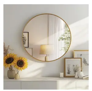 CONCETTA 24" Round Wall Mirror - Multi-Functional for Bathroom or Wall Hanging, Modern Gold Frame, Gift for Mother's Day