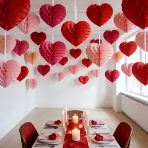 4 Red + 4 Pink Valentine's Day Pom Pom Paper Flower Set, Honeycomb Ball Decorations, Paper Heart Decorations, Heart-shaped Hanging Ornaments, Versatile Celebration Decorations, Multifunctional Hanging Ornaments, Weddings & Engagemen #mothersday