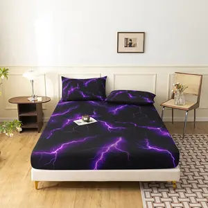 3Pcs Lightning Fitted Sheet Set, Soft Microfiber Deep Pocket Non-Slip Bed Sheet with Pillowcases, 3D Cool Lightning Bedding Set for Gamer Room, Silky Fitted Sheet, Multiple Colors Available