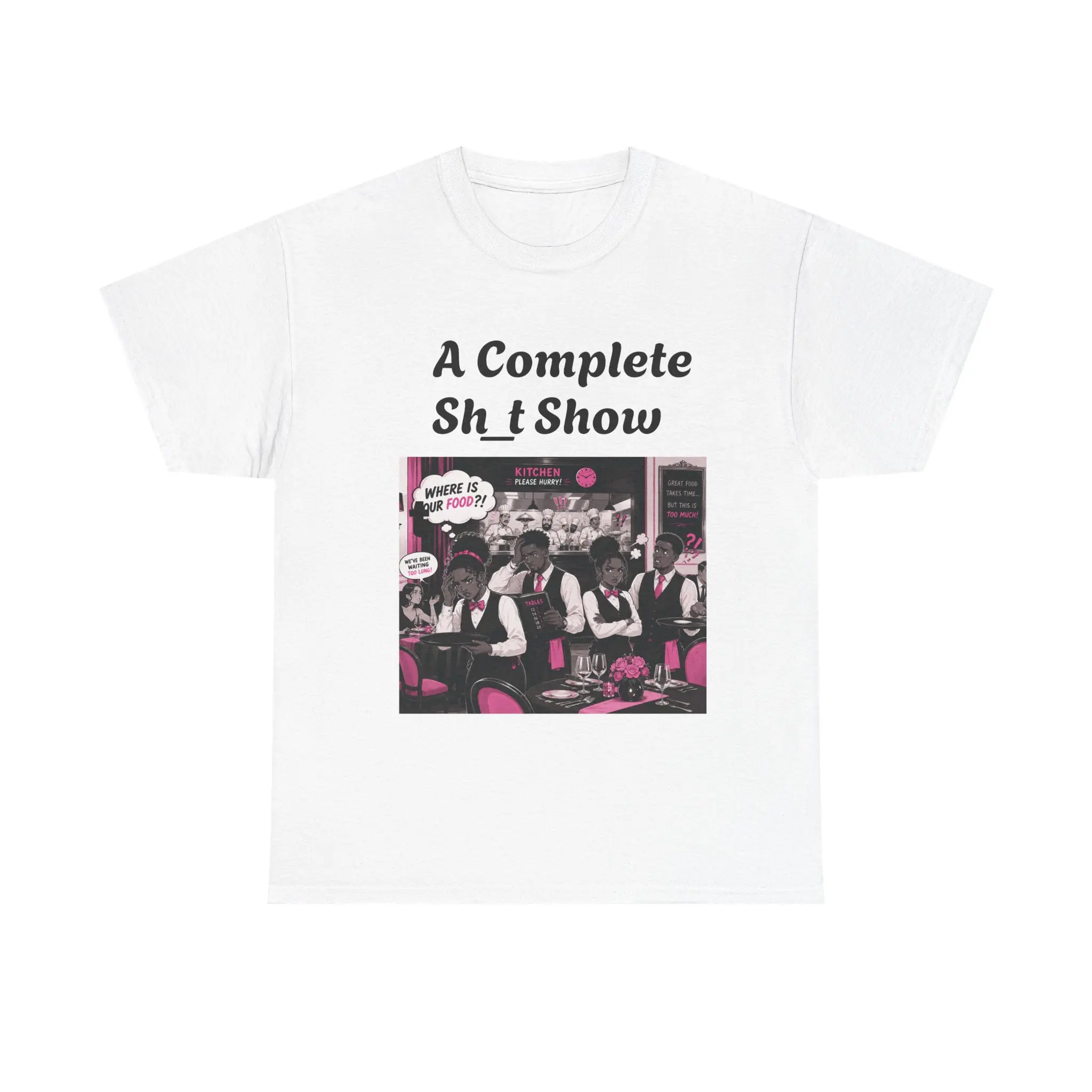Men's 100% Cotton Graphic Tee - Classic Relaxed Fit Short Sleeve Top with Humorous Restaurant Server Graphic and Comfortable Drape, Tops, Shortsleeve, Casual, Fabric, Menswear, Retro, Round Neck, Classic Fit, Humorous Tee, Pure Cotton, Knit, Ribbed, Soft