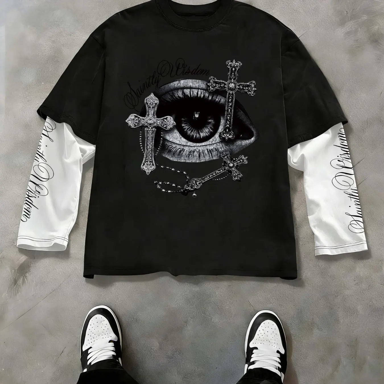 トップス Y2k 00s L.G.B. Butterfly Black LS tee Men's Dark Butterfly Gothic Long Sleeve T-Shirt, Y2K Grunge