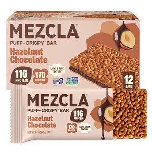 Mezcla Hazelnut Chocolate Bar - 10g Plant Protein, Gluten Free, Vegan, Non-GMO, High Protein Packed Snack, 12 Bars