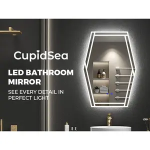 CupidSea Irregular Backlit LED Bathroom Mirror 20 x 28 Inch Anti-Fog with Adjustable Lighting Memory Function Makeup Vanity Mirror