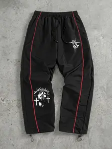 Men's Praying Hands Jesus Print Sporty Pants with Lines, Gym Workout Running Trousers with Side Pockets, Trendy Athletic Quick Dry Breathable Jogging Sweatpants, Drawstring Elastic Waist, Adjustable Cuffs, Gym Sportswear Bottoms