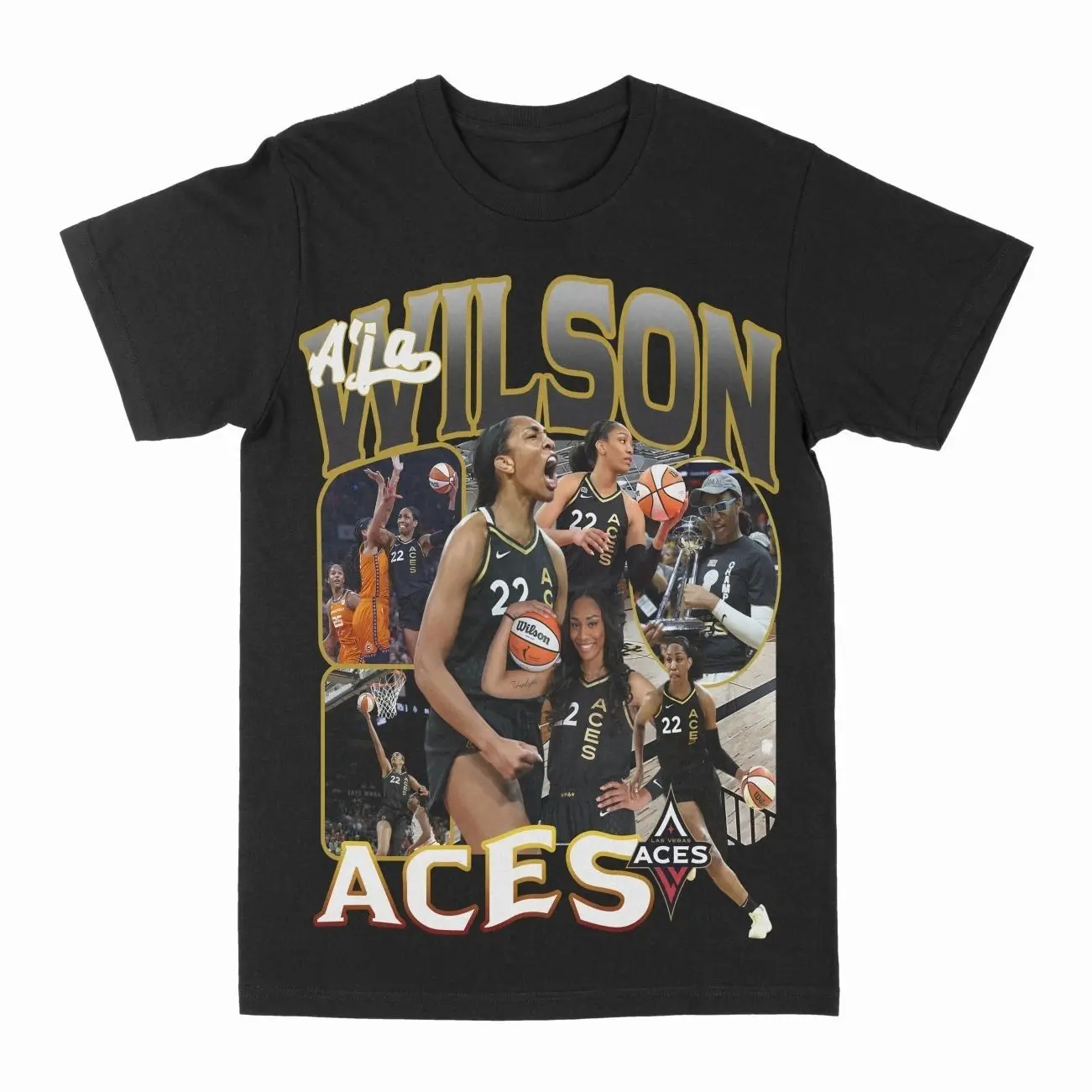 [Sale Up To 50%] Unisex Aja Wilson Graphic Tee, Y2K Rap Streetwear T-Shirt, Unisex Crew Neck, Vintage Hip-Hop Graphic, Sports Style, Casual Cotton Fit HKV