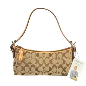 Pre-owned coach Leather Shoulder Bags Demi Y2K Signature C Canvas Tan Shoulder Purse