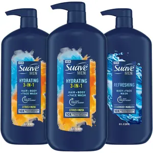 Men Shower Essentials Variety 3-Pack – Hydrating 3-in-1 Hair + Body + Face Wash & Refreshing Body + Face Wash, 30 Oz Ea