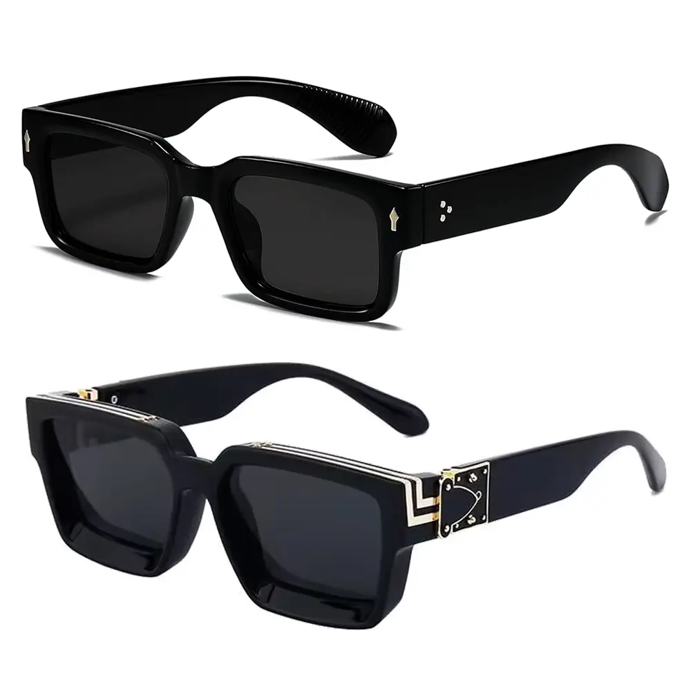 Unisex Vintage Oversized  Square Frame Sunglasses, American Millionaire Style Sunglasses with Gold Accents, Trendy Chunky Rectangle Sun Glasses UV Protection, Thick Plastic Frame with PC Lenses, Men's Accessories, Trendy Versatile Eyewear Gifts