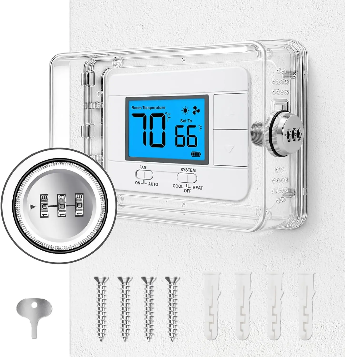 Thermostat Lock Box with Combination Lock, Universal Keyless Large Space Thermostat Cover, Fits 7.1" × 4.5" or Smaller Thermostats & Sprinkler Controllers, Sprinkler Controller Guard