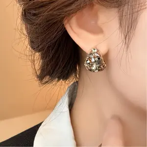 Niche Design Crystal Earrings, DDES0195 Light Luxury Elegant Women's Ear Accessories, 14K Gold-Plated