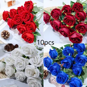 10pcs Velvet Artificial Rose Flowers, Elegant Bouquet Home Decor, Fashion Table Centerpiece for Weddings, Parties, Festivals, Decorative Flower