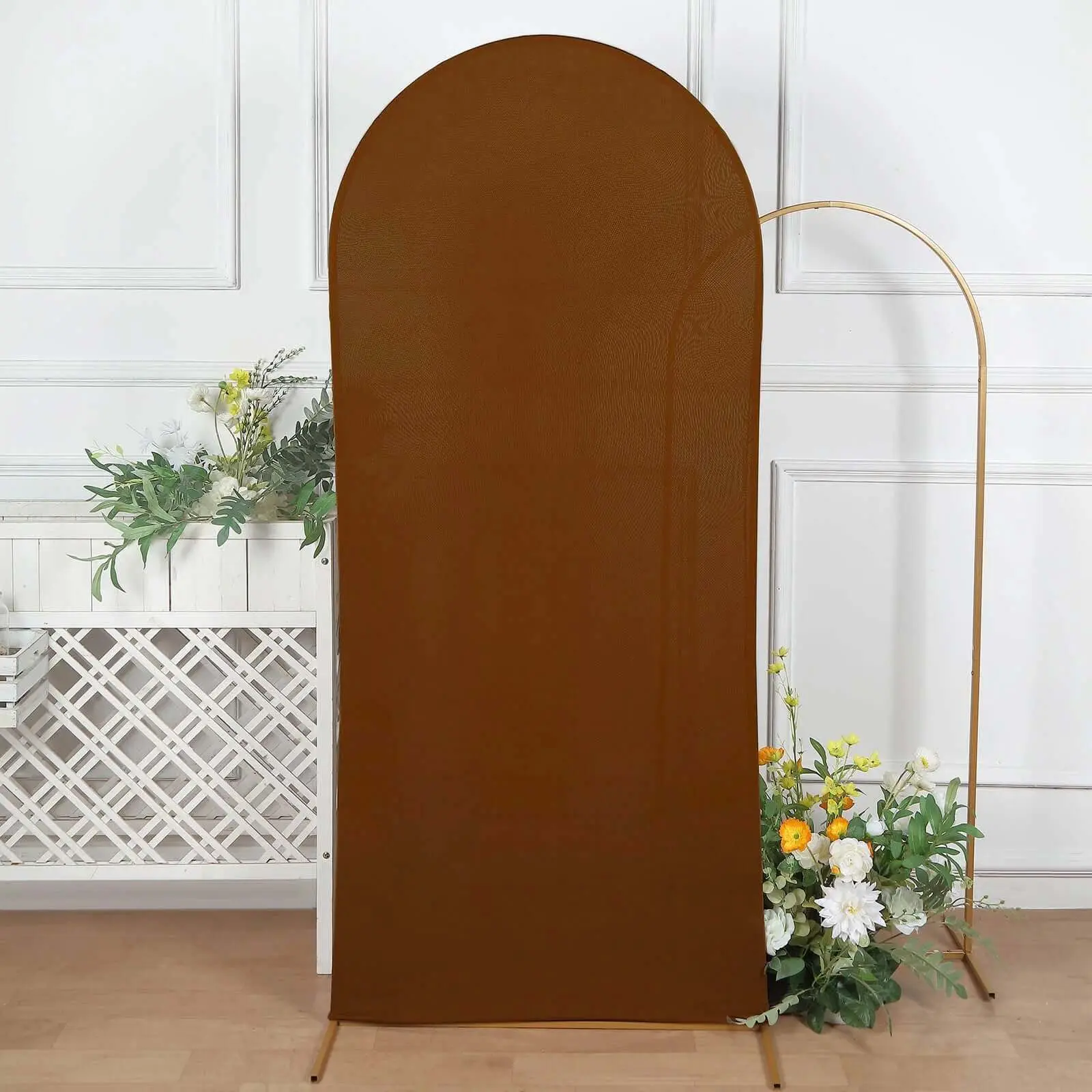 6ft Cinnamon Brown Spandex Fabric Fitted Backdrop Stand Cover, Chiara Design for Round Top Wedding Arch, Wedding Decor