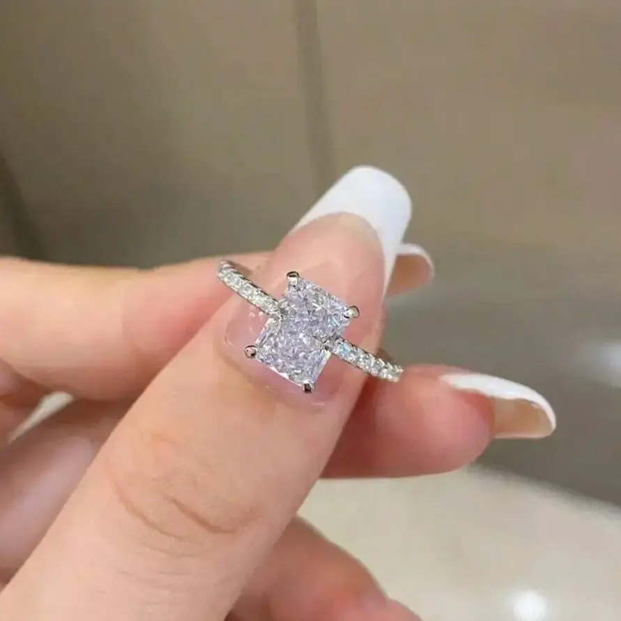 Elegant Rectangular Engagement Ring – Sparkling Wedding & Anniversary Ring for Women, Timeless Jewelry Gift
