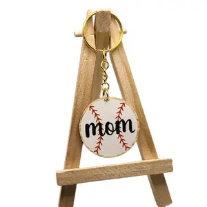 Wooden Baseball Mom Metal Keychain - Cute Design for Baseball Enthusiast Moms, Unisex, High-Quality Wood & Metal, Durable & Stylish, Compact Size