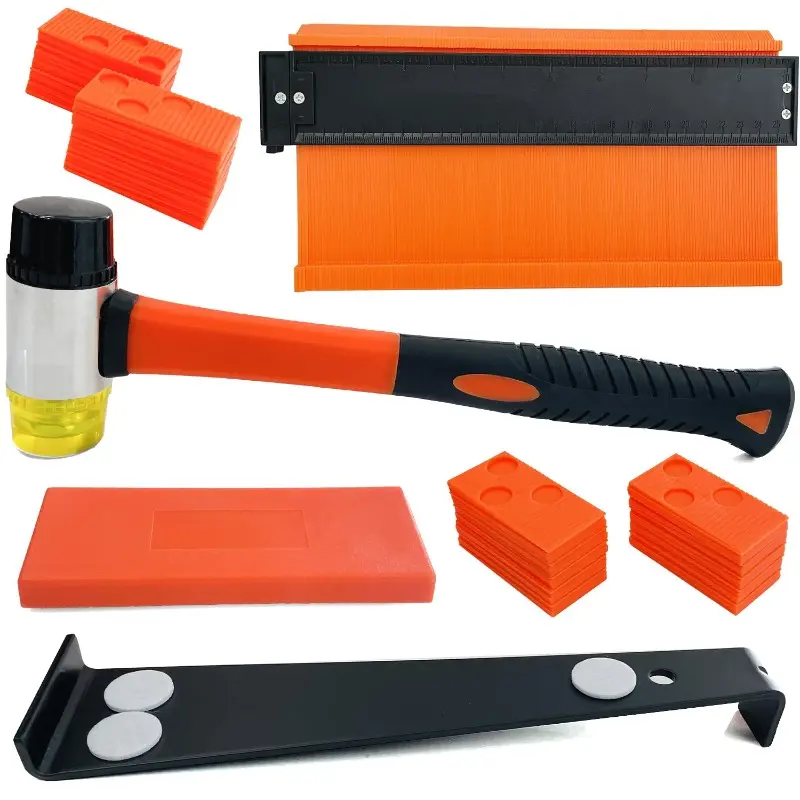 44-Count DIY Flooring Installation Kit for DIY Enthusiasts, Heavy-Duty Tool Set with Pull Bar, Solid Tapping Block, Contour Gauge, 40 Spacers, Double-Faced Mallet, Fiberglass & Vinyl Flooring Efficient Installation Supplies, Flawless Finish